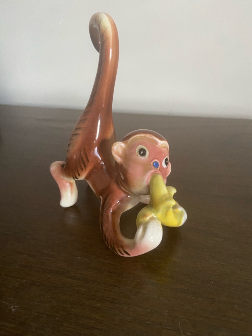 Vintage Ceramic Monkey Figurine Eating Banana